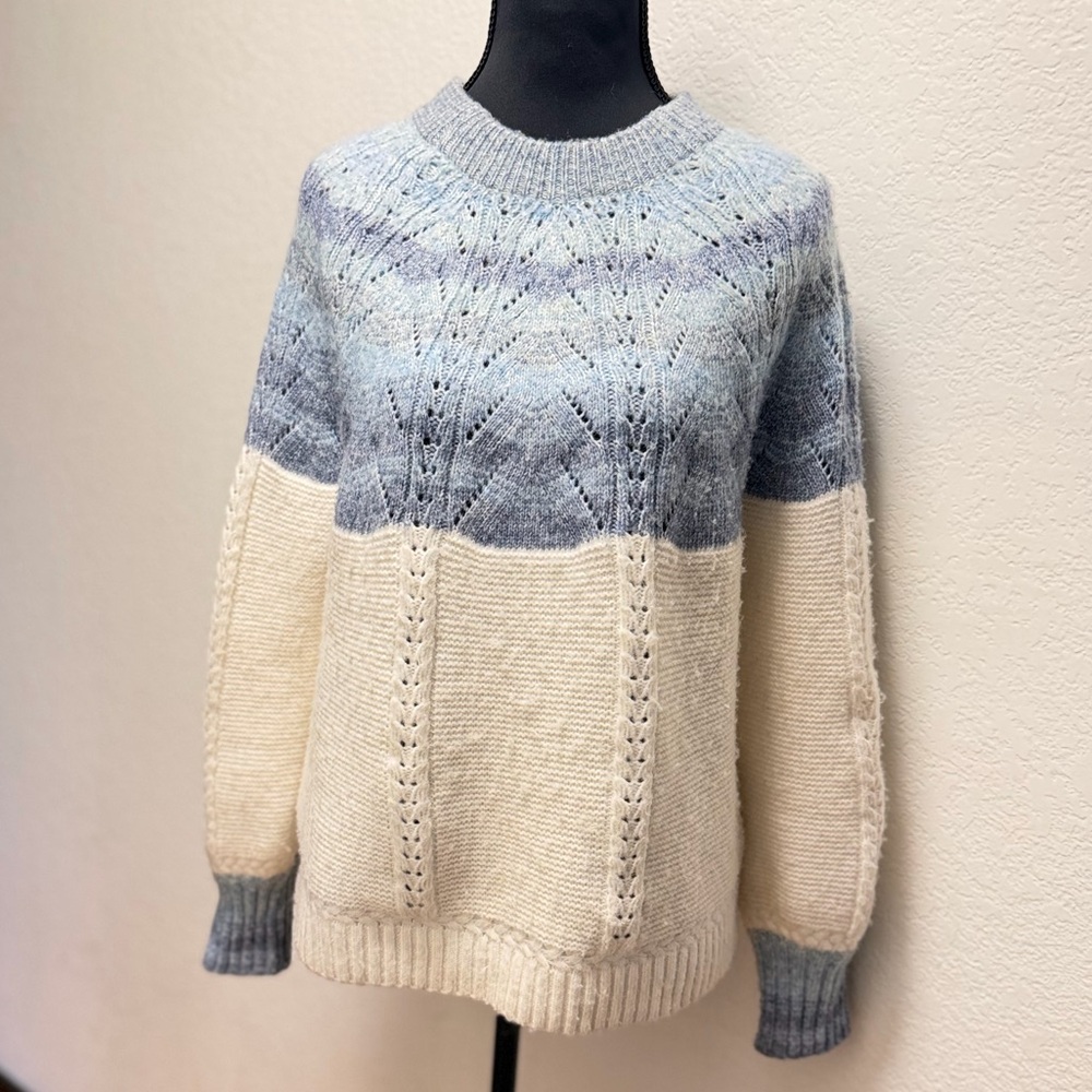S/M Democracy Blue & Cream Knit Sweater